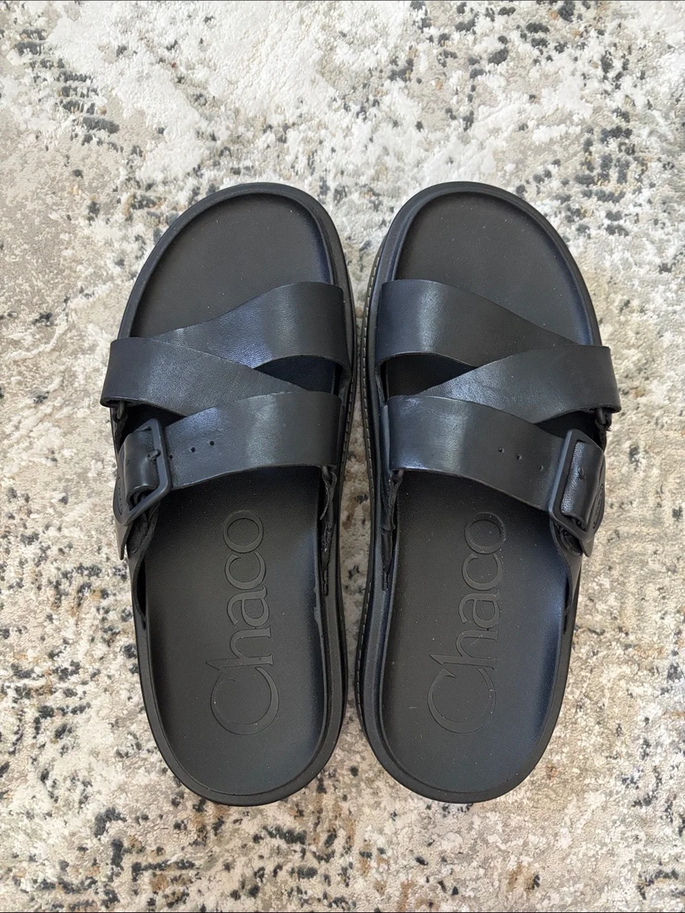Chaco Black Double-Strap Slide Sandals with Buckle